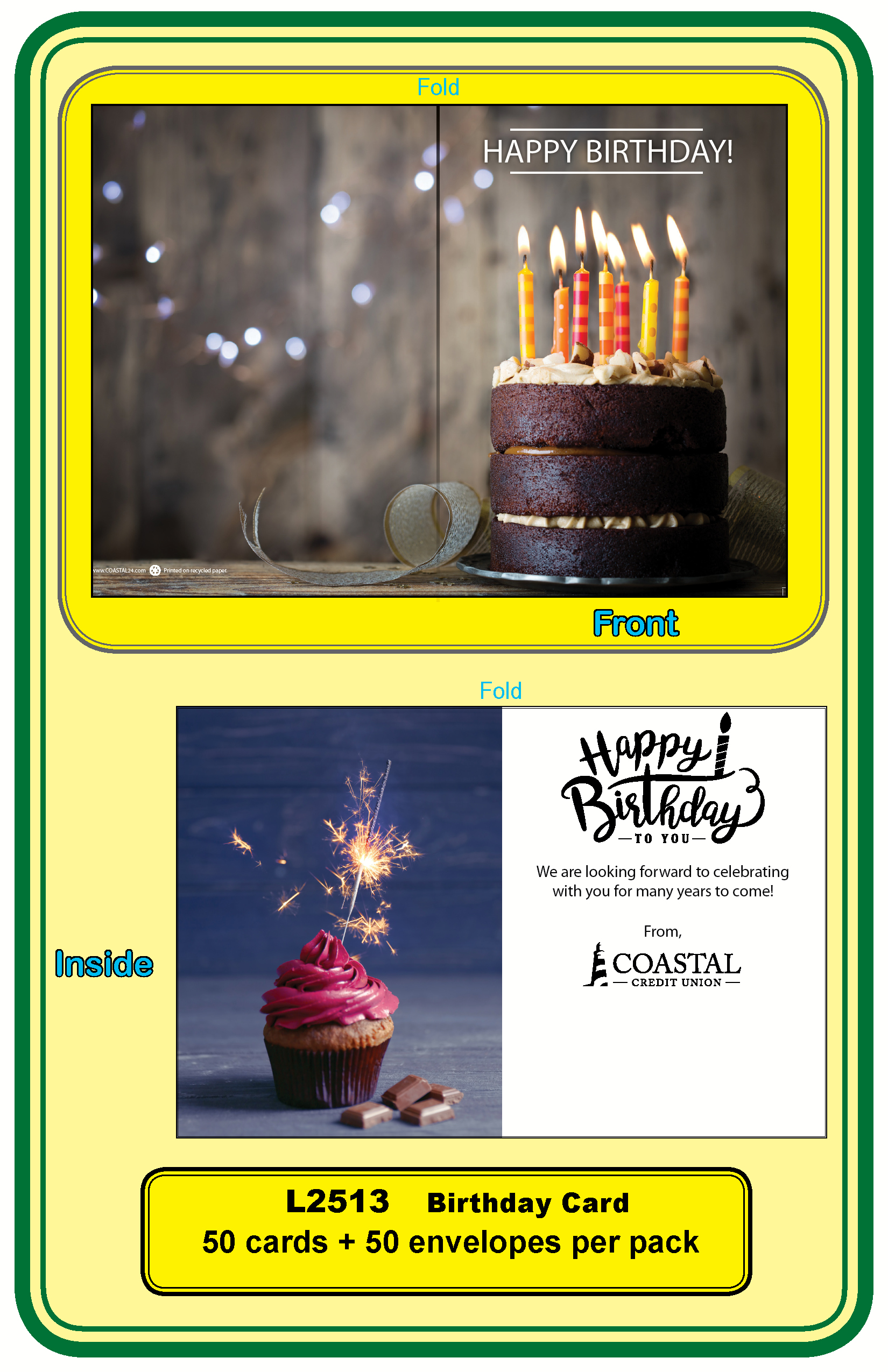 <b>Coastal Birthday Card (with envelopes) **Order By: Pack of 50 cards + 50 envelopes<b>